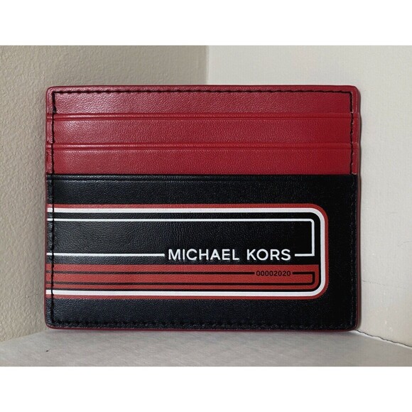 New Michael Kors Kent Tall card case Black / Crimson - Picture 1 of 3